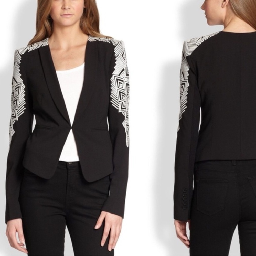 BCBGMaxAzria Abram Black Embroidered-Sleeve Long Sleeve Blazer Jacket XS